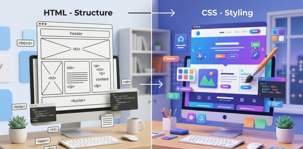 Difference Between HTML and CSS for Absolute Beginners